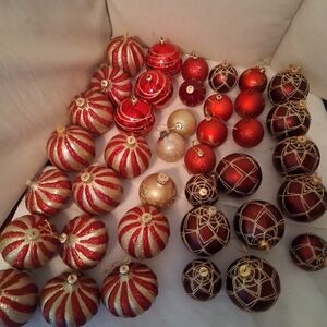 Festive Red and Gold Holiday Ornament Set